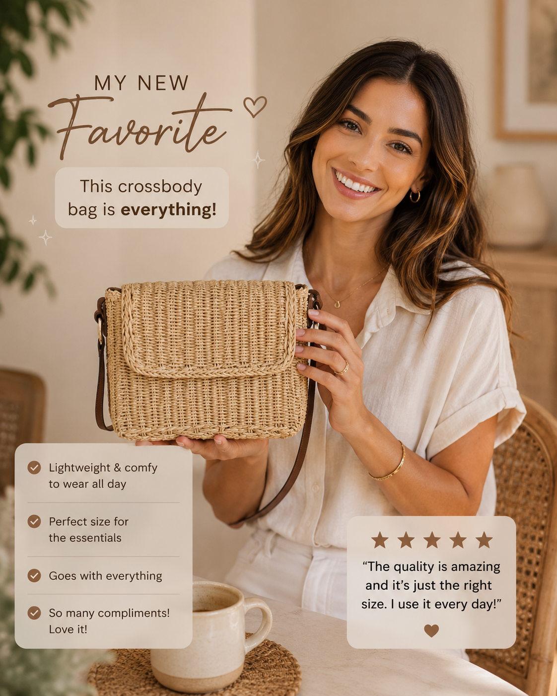 Divine Flow™ Woven Straw Crossbody Bag