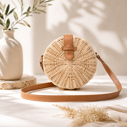 Divine Flow™ Rattan Round Crossbody Bag
