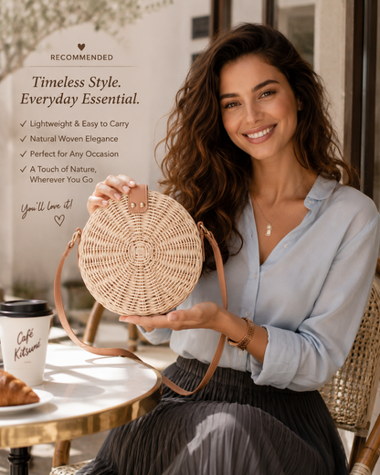 Divine Flow™ Rattan Round Crossbody Bag