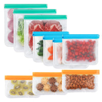 SHUCHUANG 10 Pack Dishwasher Safe Reusable Ziplock Bags Silicone Leakproof Reusable Freezer Bags BPA Free Reusable Storage Bags for Lunch Marinate Food Travel - 3 Gallon 4 Sandwich 3 Snack Bags