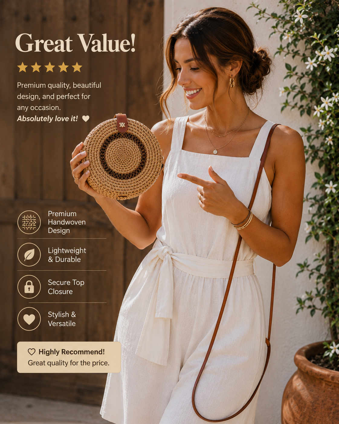 Divine Flow™ Round Rattan Shoulder Bag