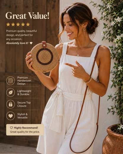 Divine Flow™ Round Rattan Shoulder Bag