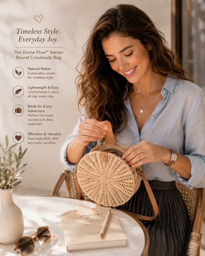 Divine Flow™ Rattan Round Crossbody Bag